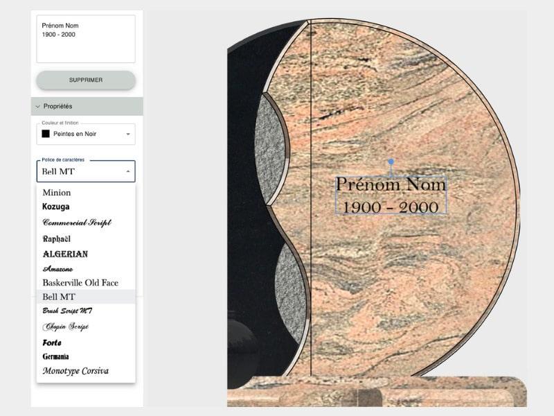 choix du texte et style de gravure sur stèle